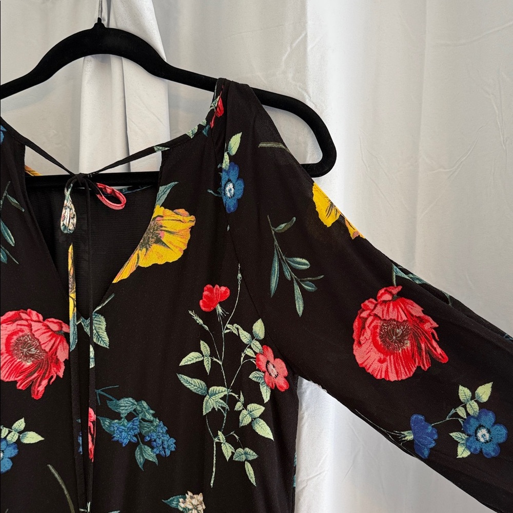 Old Navy Black Floral Tie Back Mini Dress Womens Medium - Picture 5 of 11